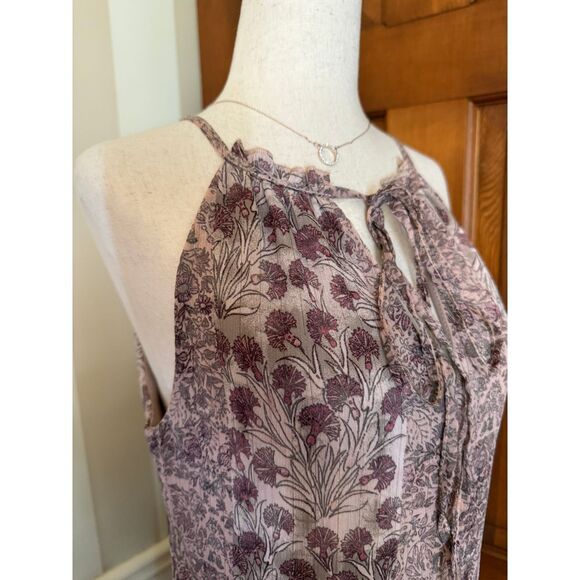 Drew  Anthropology Keyhole Halter Dress Womens XS Floral Chiffon Sleeveless Midi - Picture 1 of 13